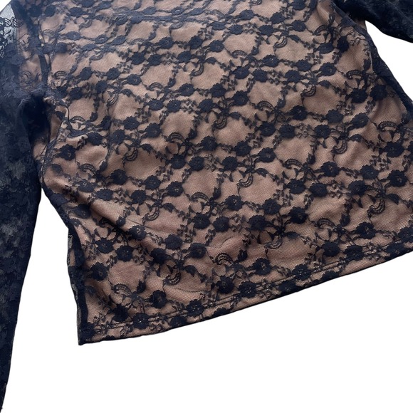 Haley & June Womens M Black Lace Square Neck Tie Bow Long Sleeve Crop Top Grunge - Picture 12 of 14